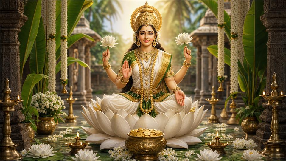 Goddess Lakshmi prosperity blessing showing Agastiya Nadi Astrology, authentic Nadi astrology and palm leaf reading Hyderabad